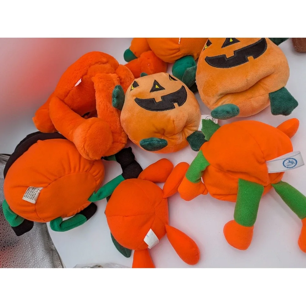 Pumpkin Plush Lot of 9 Orange Halloween Jack O Lantern Stuffed Animal Toy